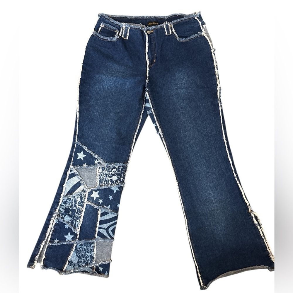 Vintage Ashley Stewart Patchwork Retro 90s y2k low rise frayed hem jeans Nwot